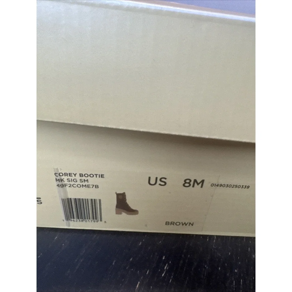 MICHAEL KORS COREY BOOTIE Mini MK Logo Lux Boots‎ Womens Size 8 Brown